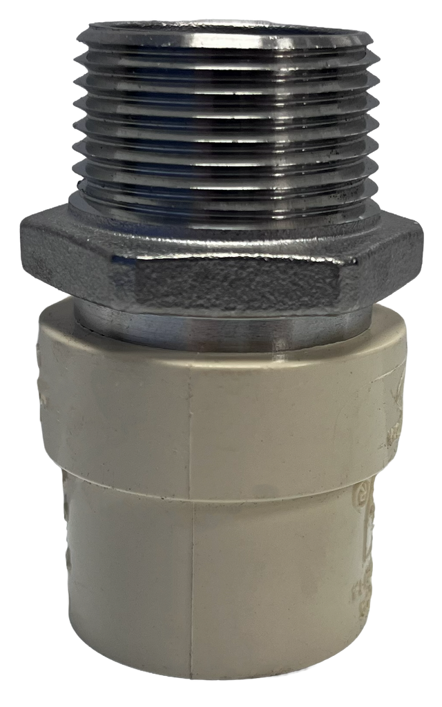 CPVC sch 40, hex transition union, STAINLESS STEEL, cts x mip, 1