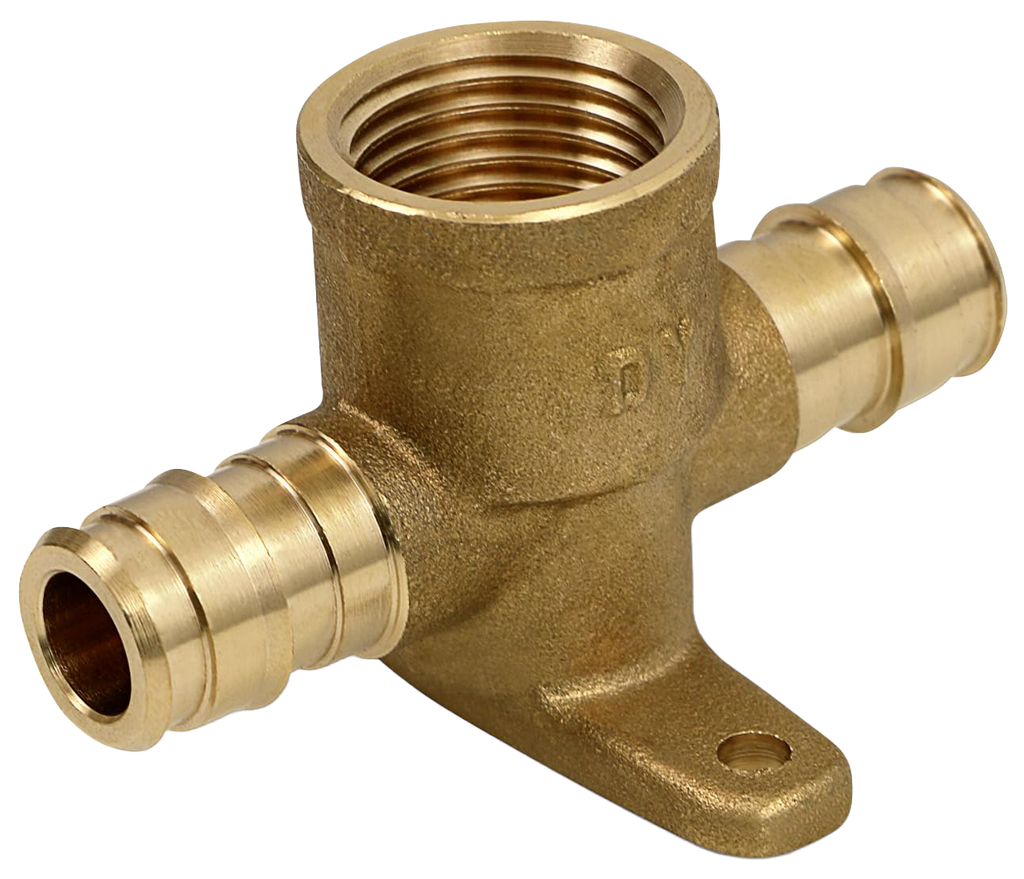 Expansion pex, brass tee drop eared, pex x pex x fip, 1/2