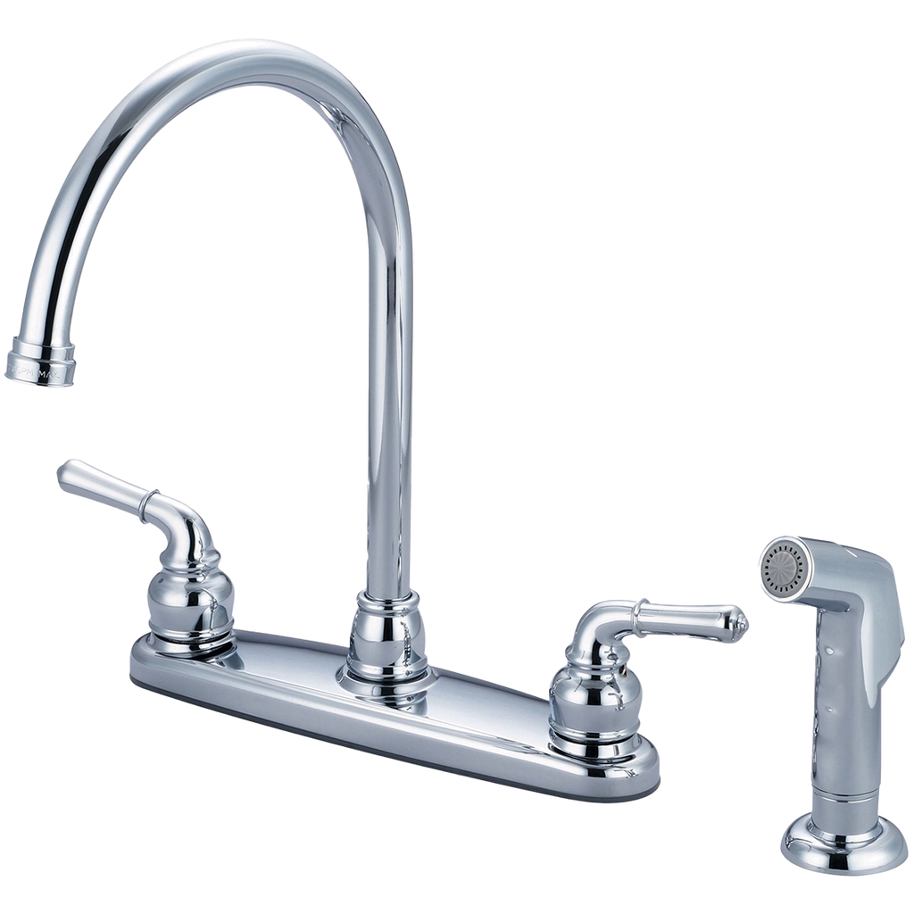 Kitchen faucet two lever handles gooseneck Chrome w/spray on side (K-5342)