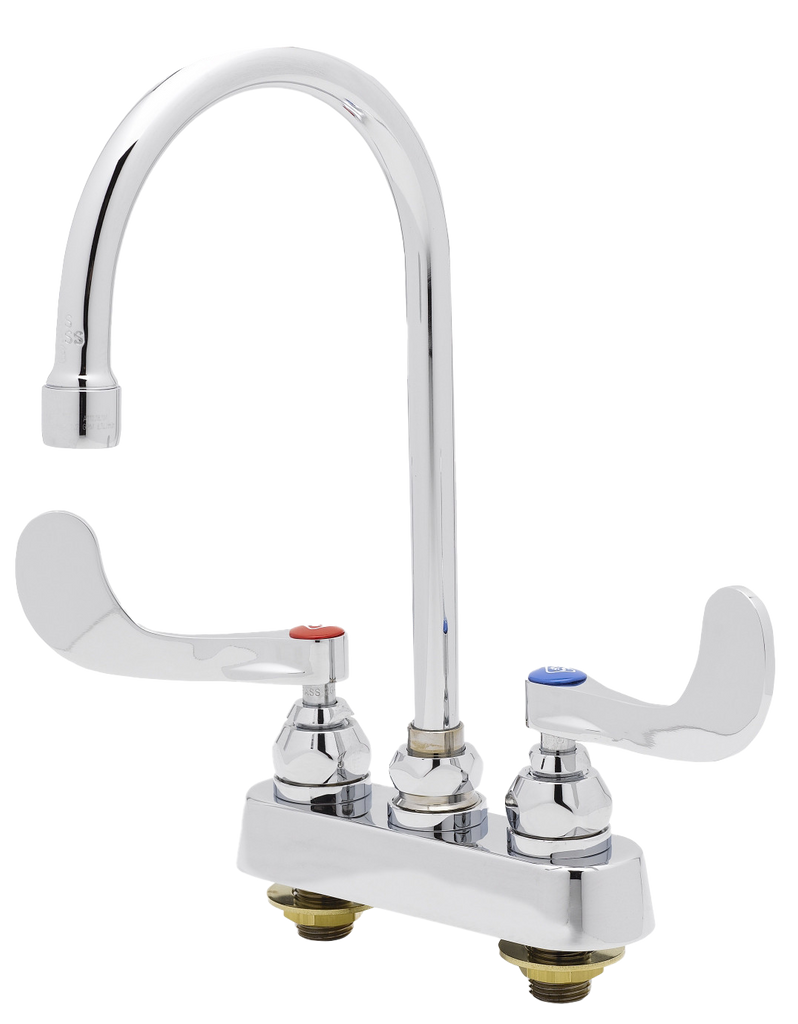 T & S deckmount faucet, 4 center, 1/2 ips end, w/swing gooseneck spout (B-1141-04)