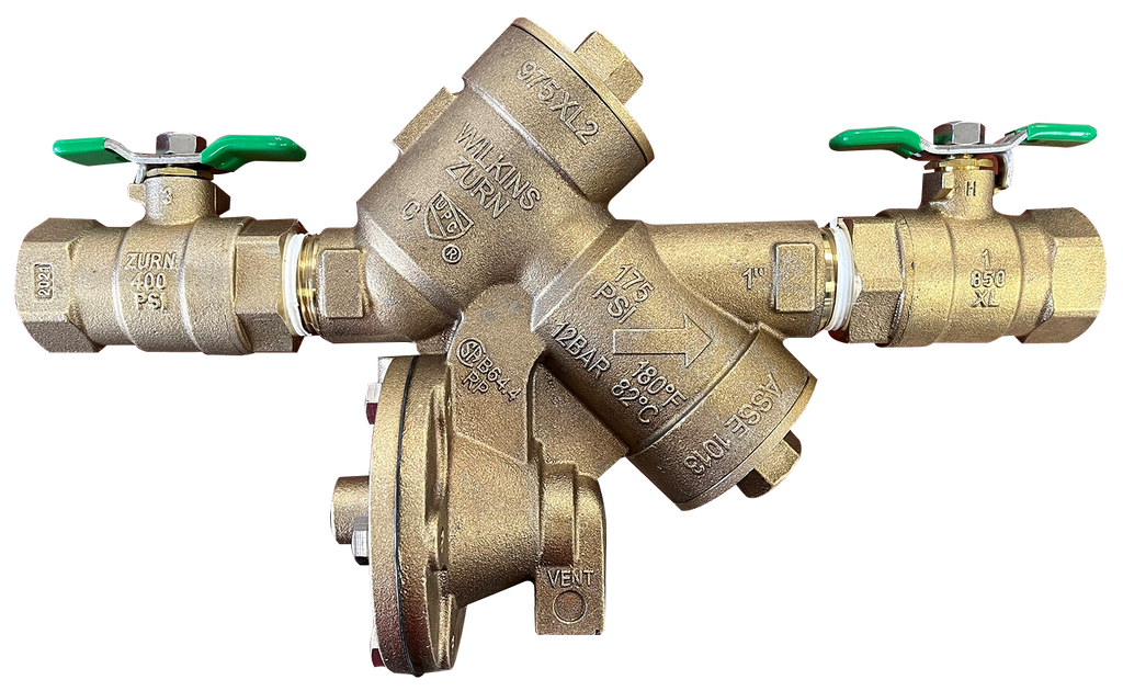 Reduced pressure zone backflow preventer, 1, cast bronze, stainless steel fasteners Wilkins