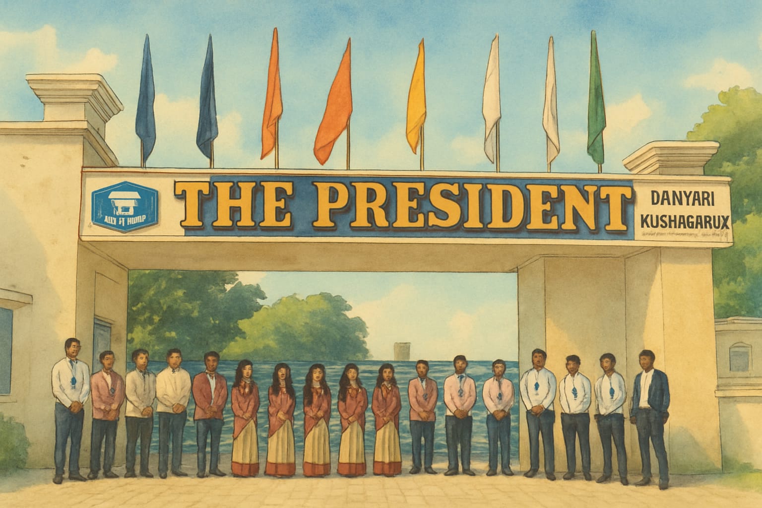 The President entrance with staff