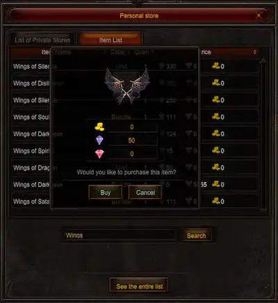 Buy an item Personal Store Mu Online