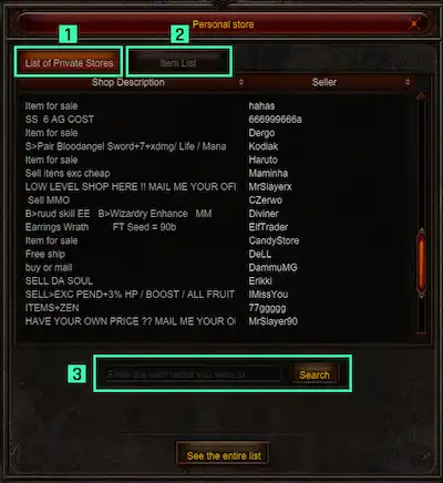 Check personal stores Mu Online