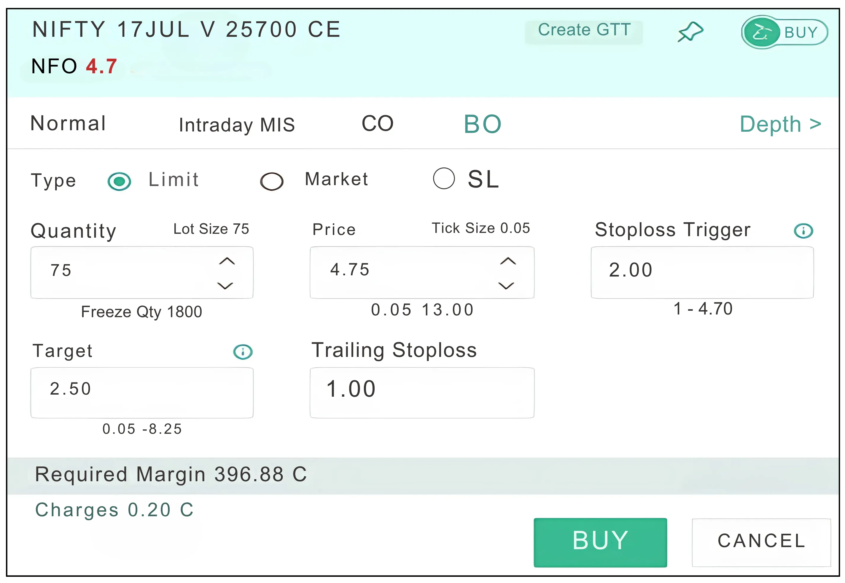 Bracket Orders on Tradejini CubePlus