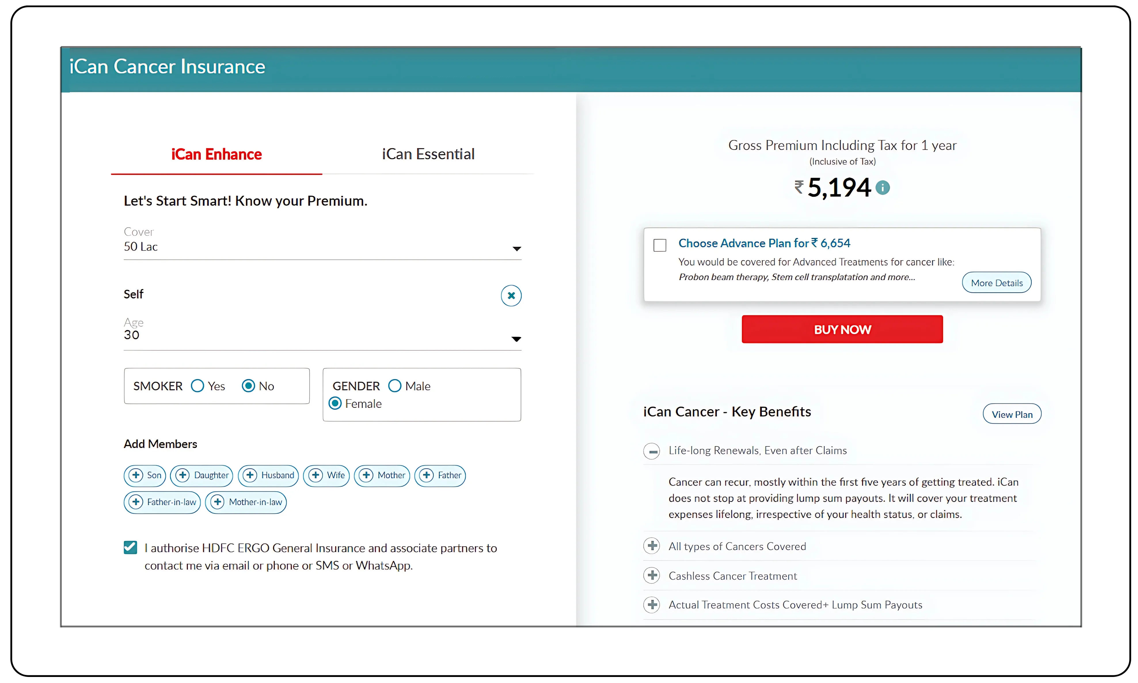 Cancer insurance coverage of ₹50 lakh with low premium of ₹5,000