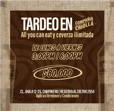 All you can eat y Cerveza ilimitada Tardeo en Bogotá
