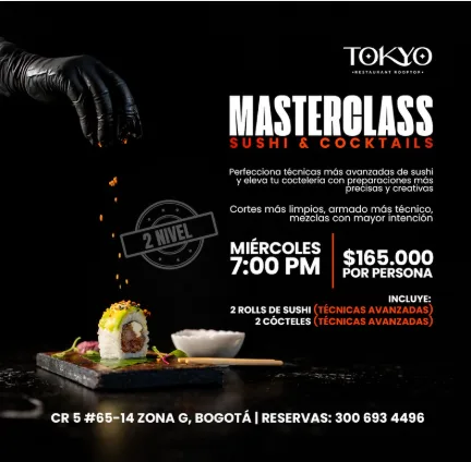 Master class Sushi & Cocktails en Tokio Rooftop LEVEL 2 en Bogotá