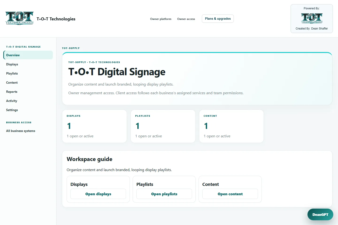 T•O•T Digital Signage example interface