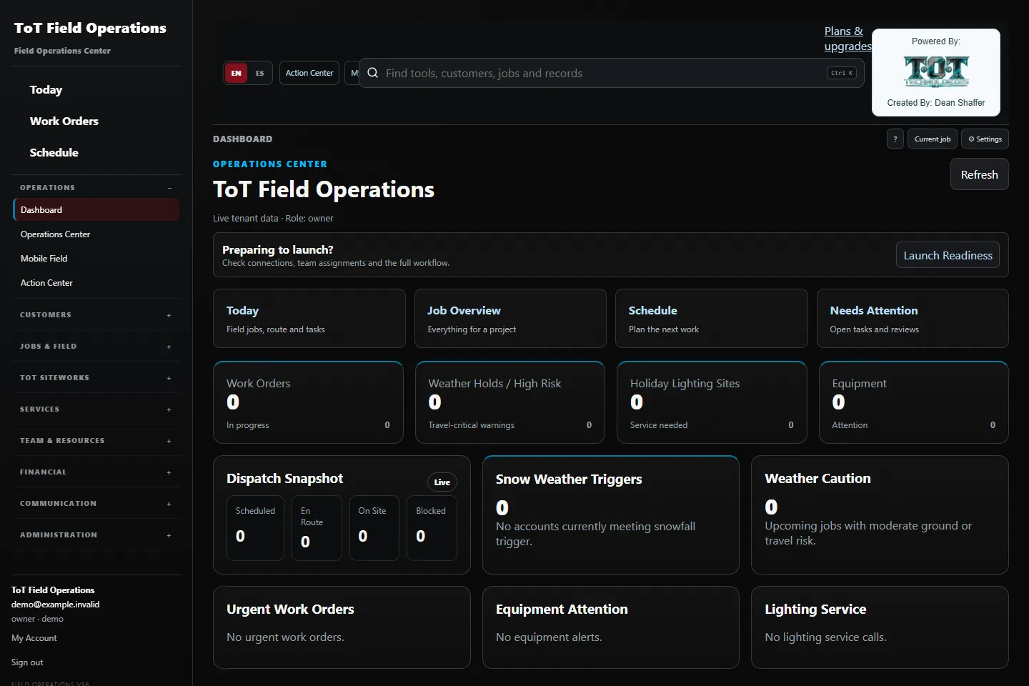 T•O•T Ops Center example interface
