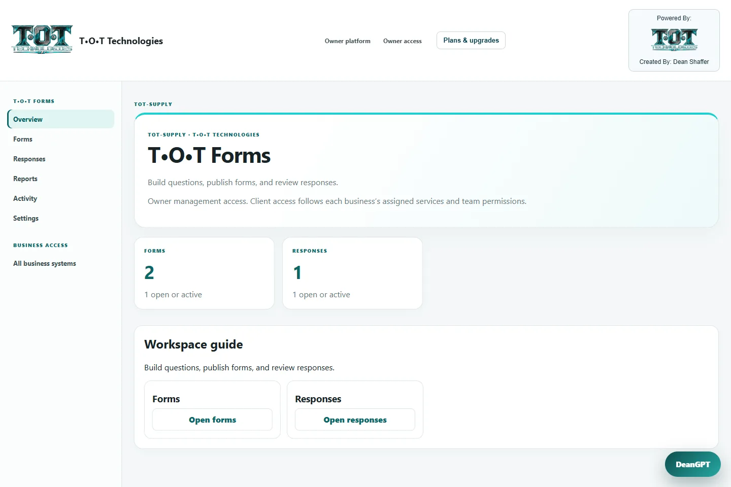 T•O•T Forms example interface