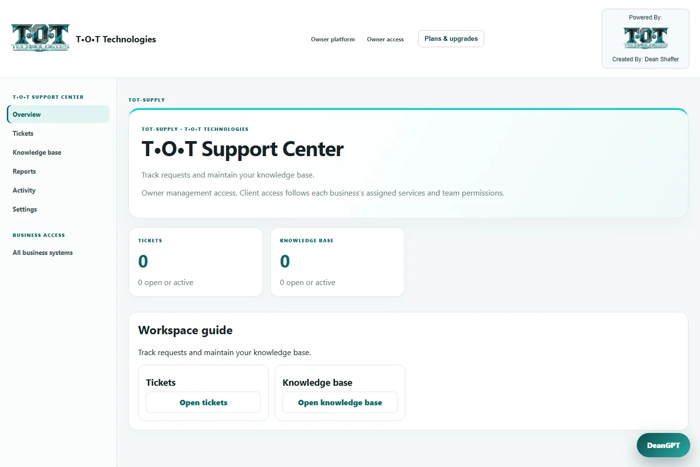 T•O•T Support Center example interface