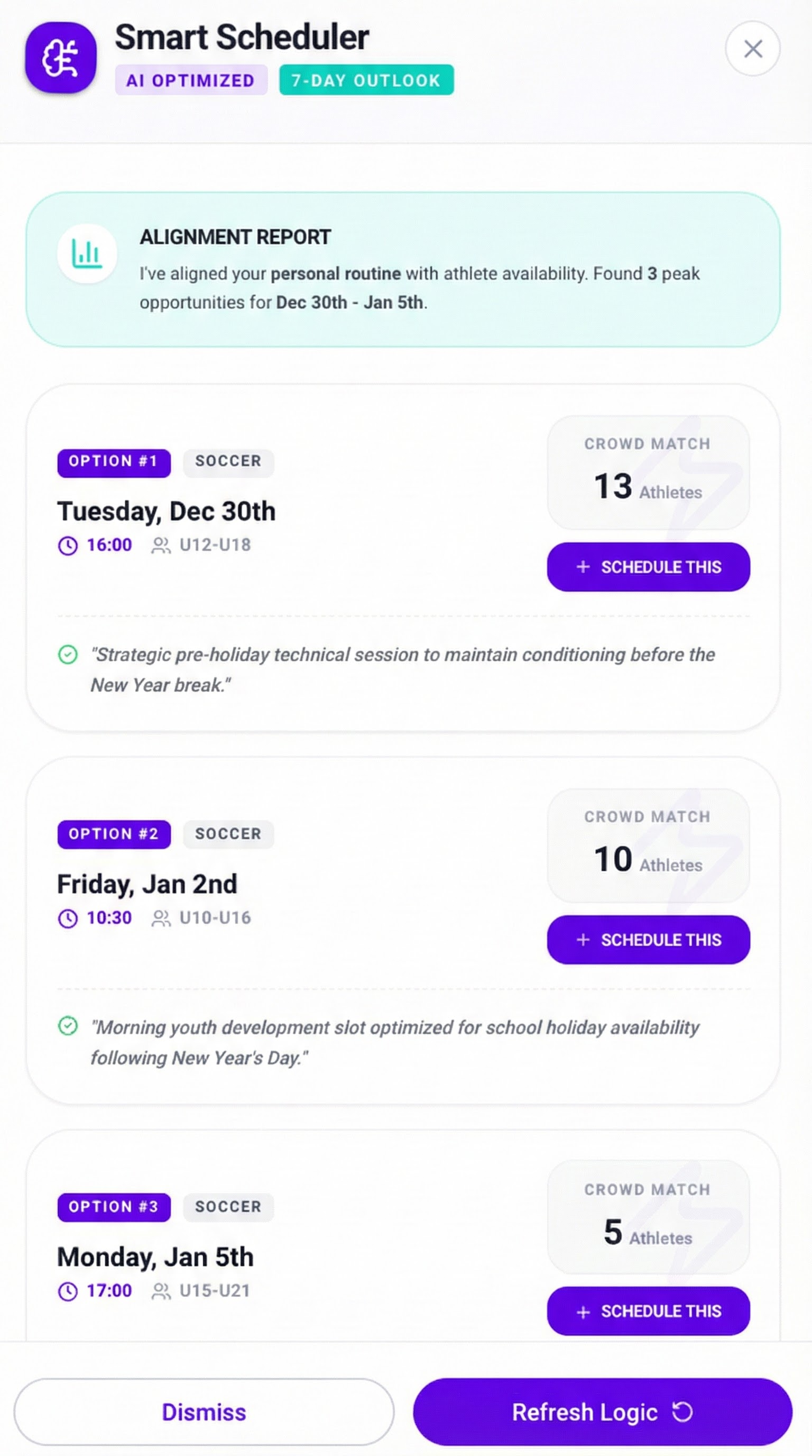 AI Scout Smart Scheduler Interface