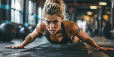 Vrouw die een bil- en beenoefening doet met focus op Buik, Benen en Billen.