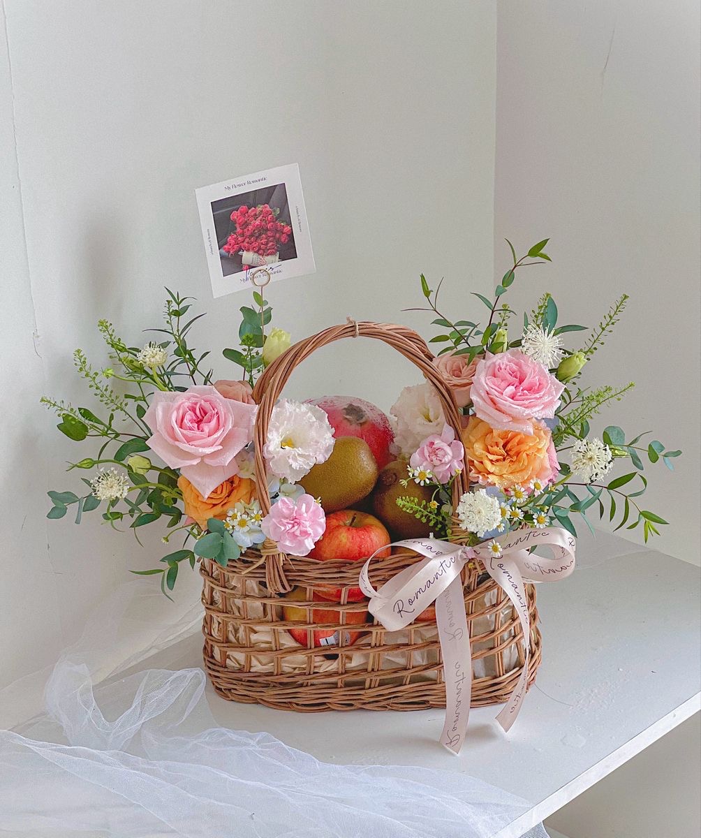 Square Bamboo Flower Basket with Handle