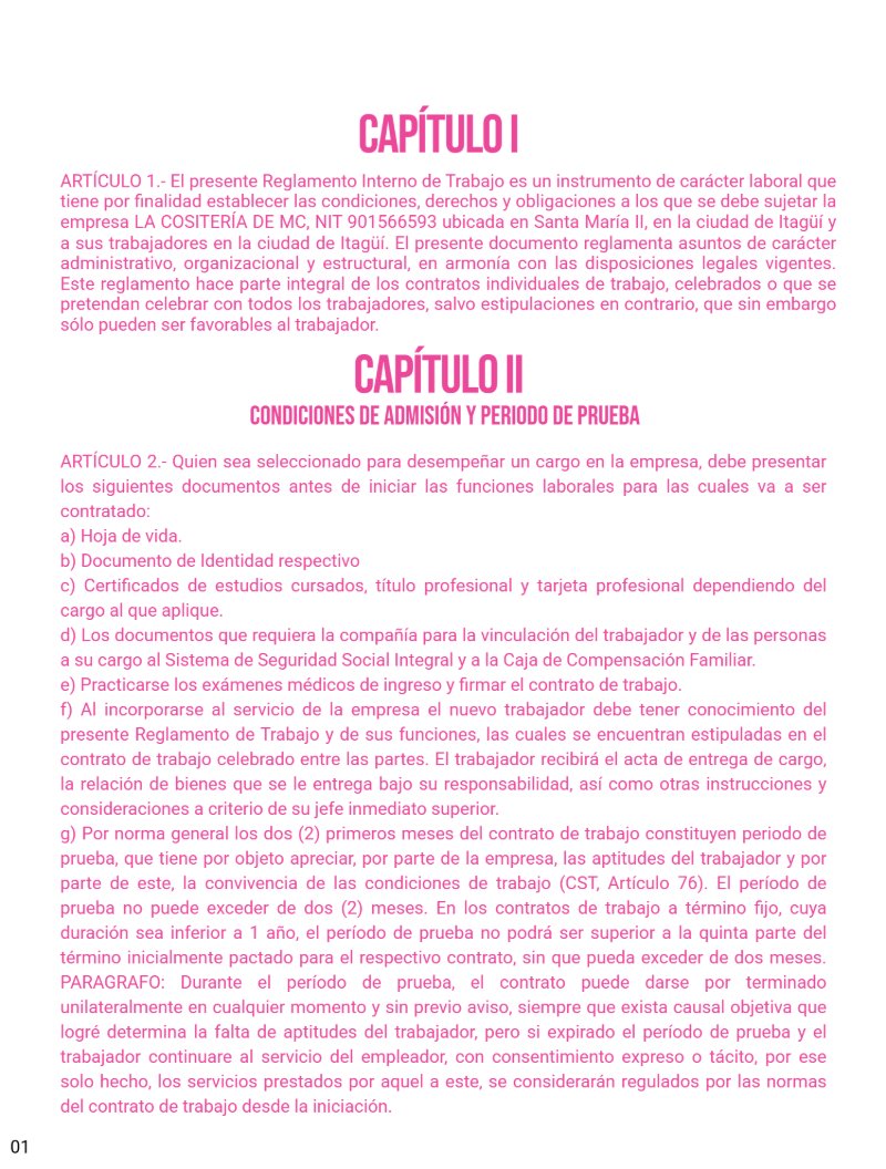 Reglamento Interno La Cositería de Mc — page 2