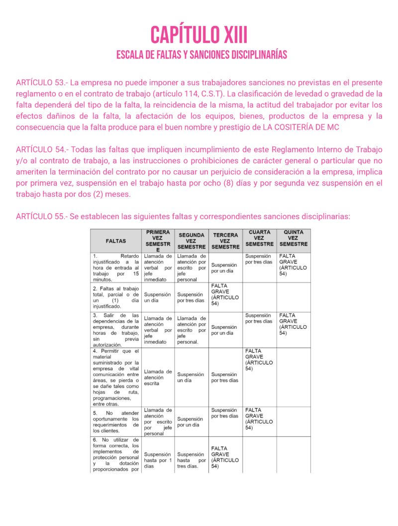Reglamento Interno La Cositería de Mc — page 20