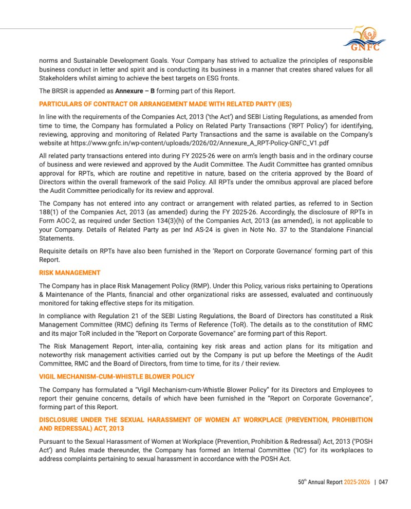 GNFC Annual Report 2025-26 — page 71