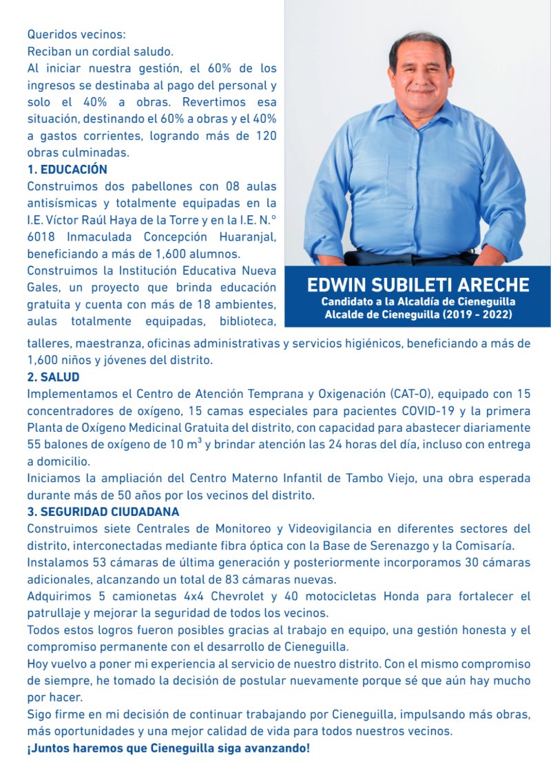 EDWIN SUBILETI: EXPERIENCIA Y GESTIÓN PARA CIENEGUILLA — page 3