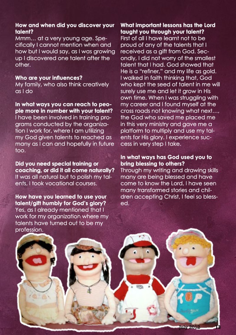 5Talents Magazine – Issue 1, July 2012 — page 13