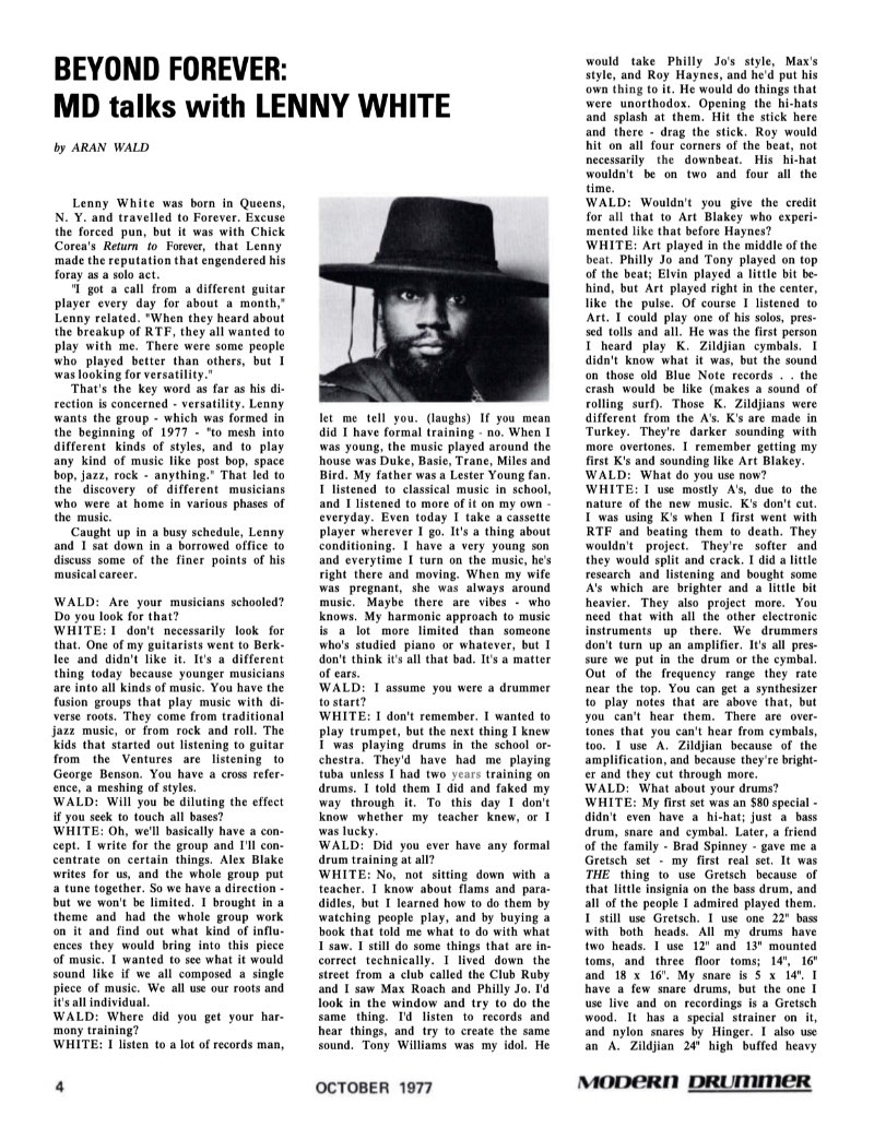 October 1977 - Modern Drummer - Lenny White — page 3