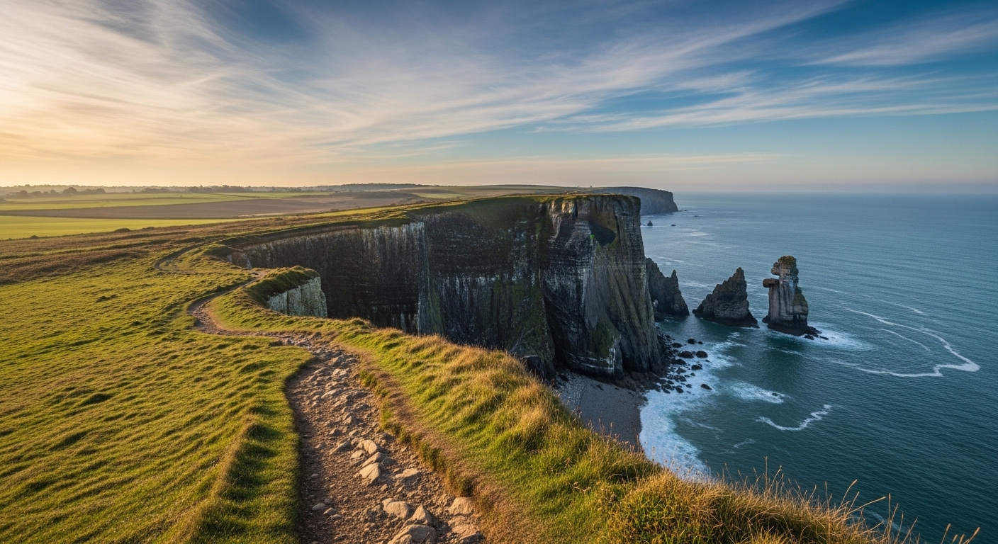 Le Tour du Cotentin GR: hikers and trail scenery