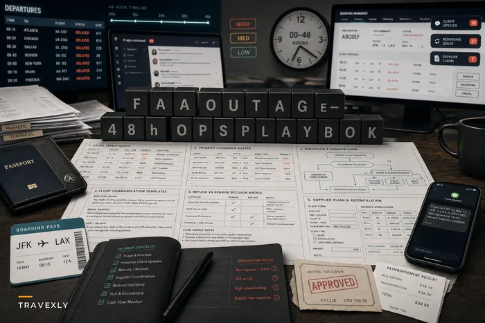 After the FAA Outage: A 48‑Hour Ops Playbook for Travel Agencies to Manage Mass Delays, Rebookings and Client Communications