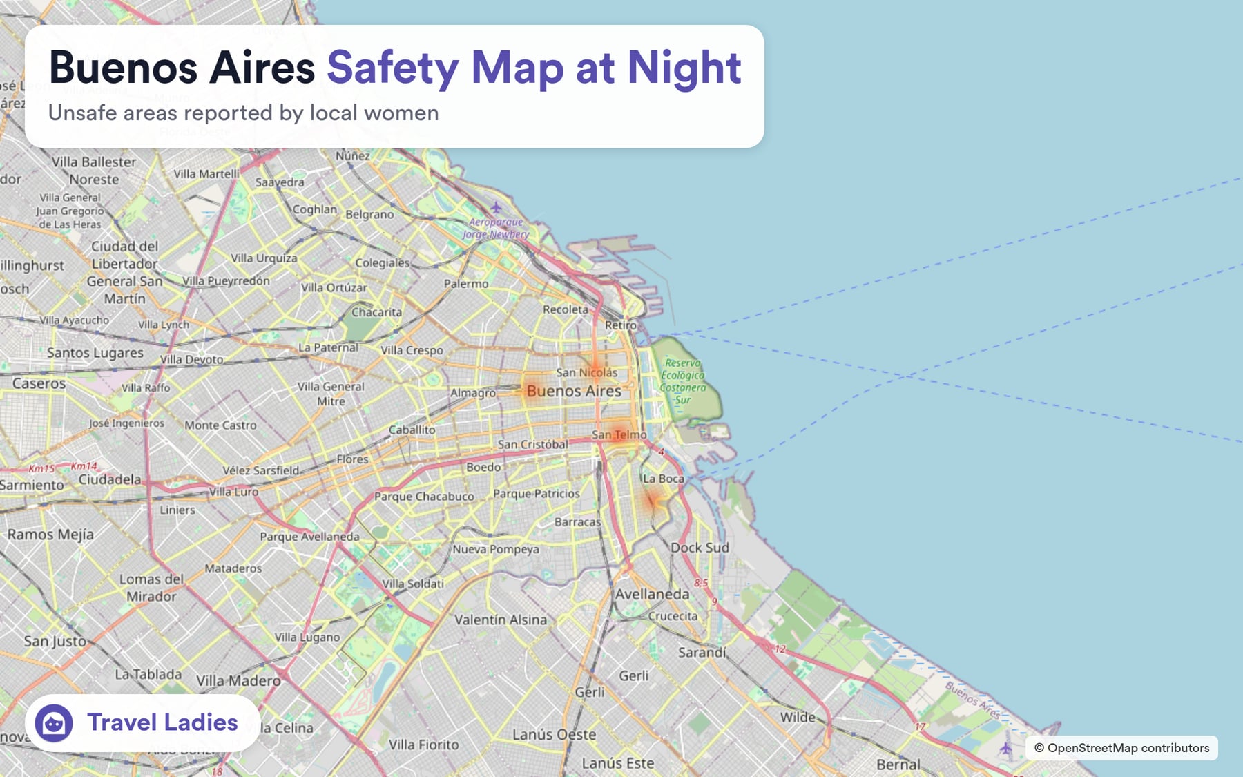 Buenos Aires safety map at night: unsafe areas reported by local women