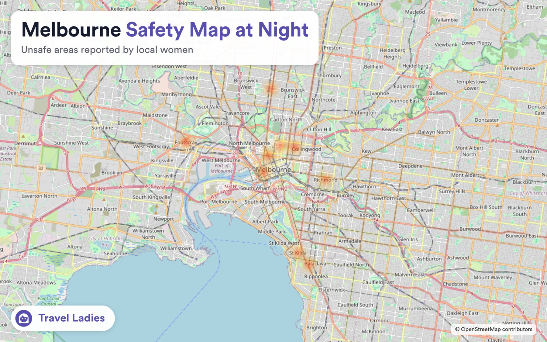 Melbourne safety map at night: unsafe areas reported by local women