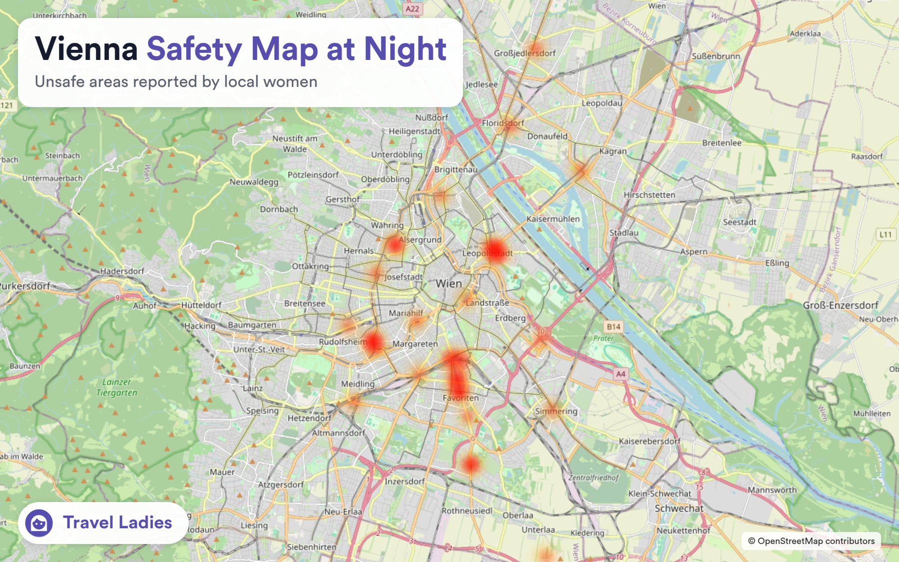 Vienna safety map at night: unsafe areas reported by local women