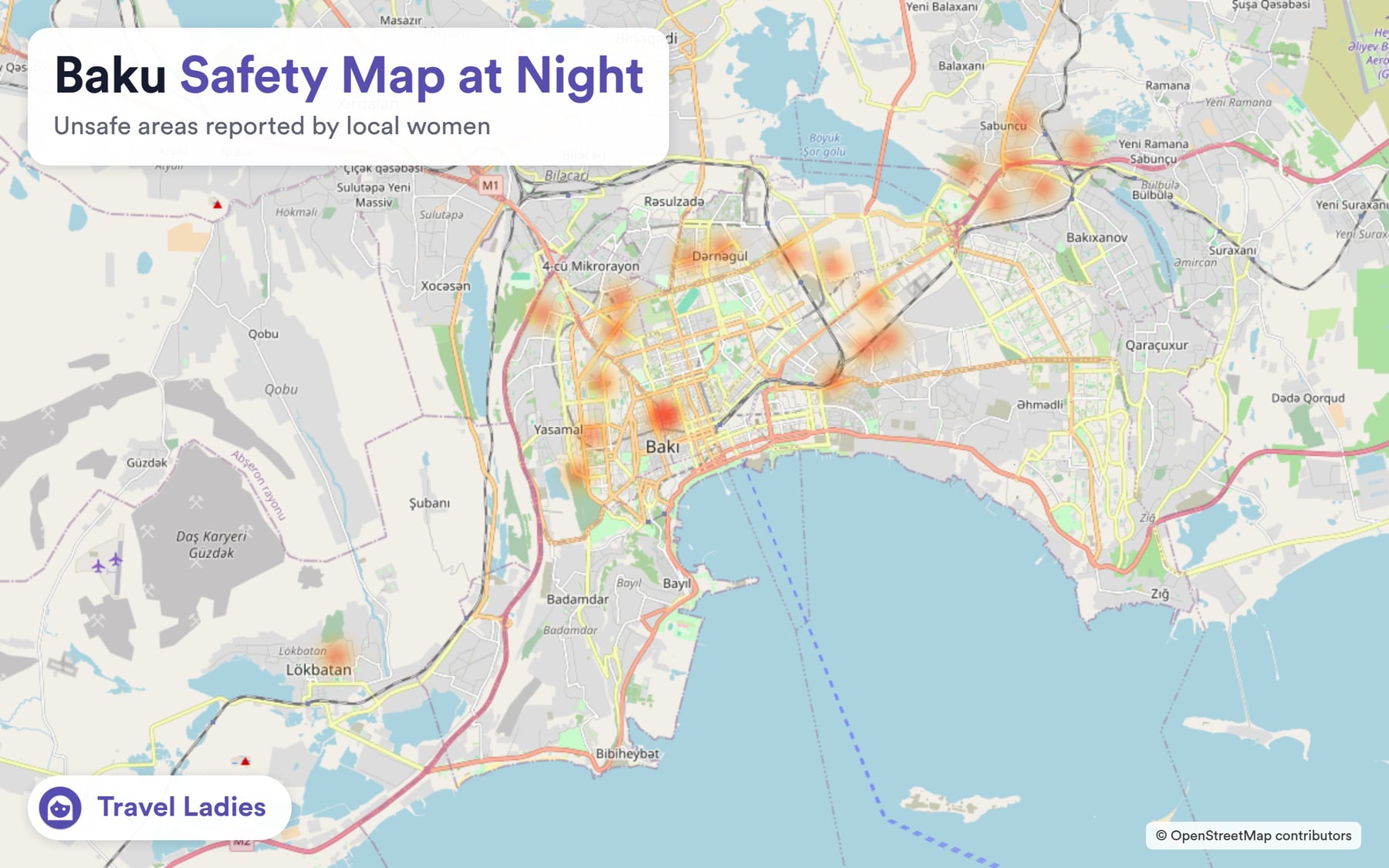 Baku safety map at night: unsafe areas reported by local women