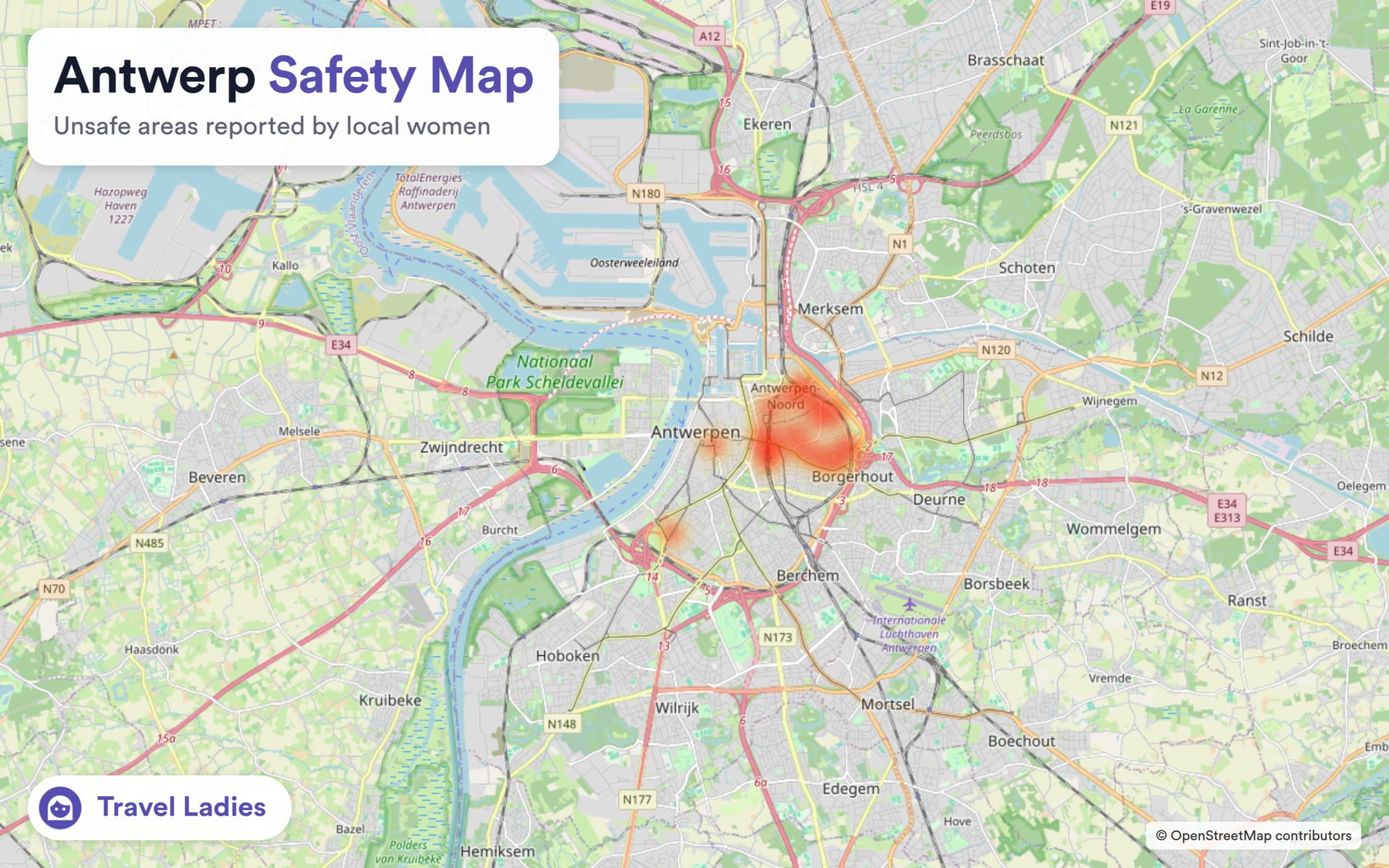 Antwerp safety map: unsafe areas reported by local women
