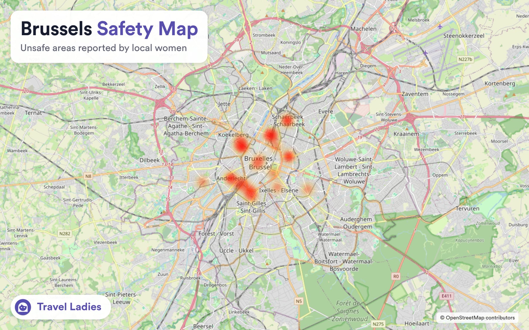 Brussels safety map: unsafe areas reported by local women