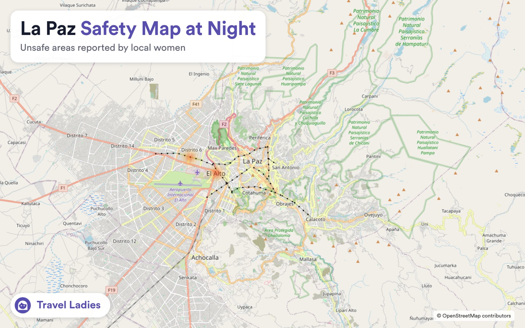 La Paz safety map at night: unsafe areas reported by local women