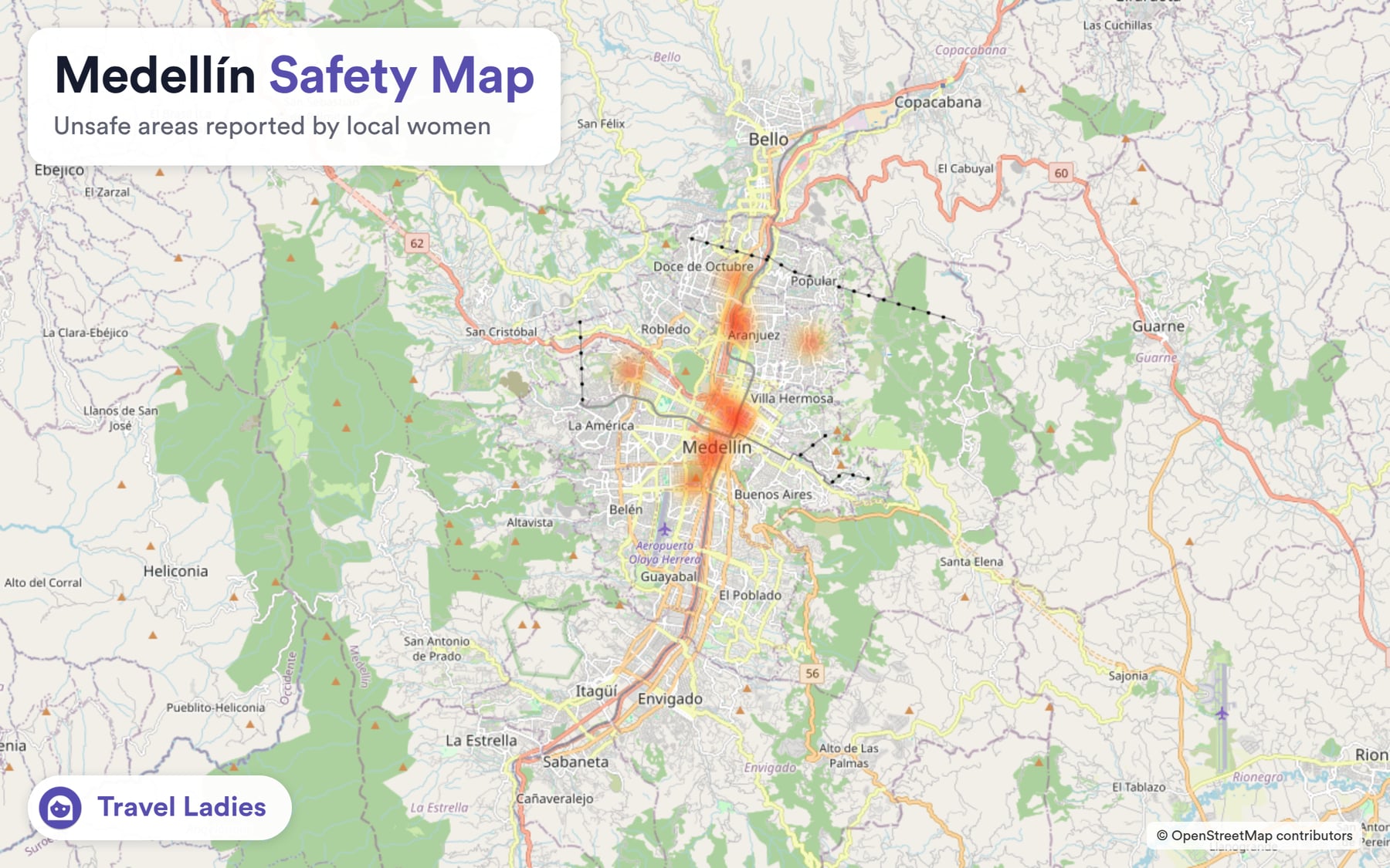 Medellín safety map: unsafe areas reported by local women