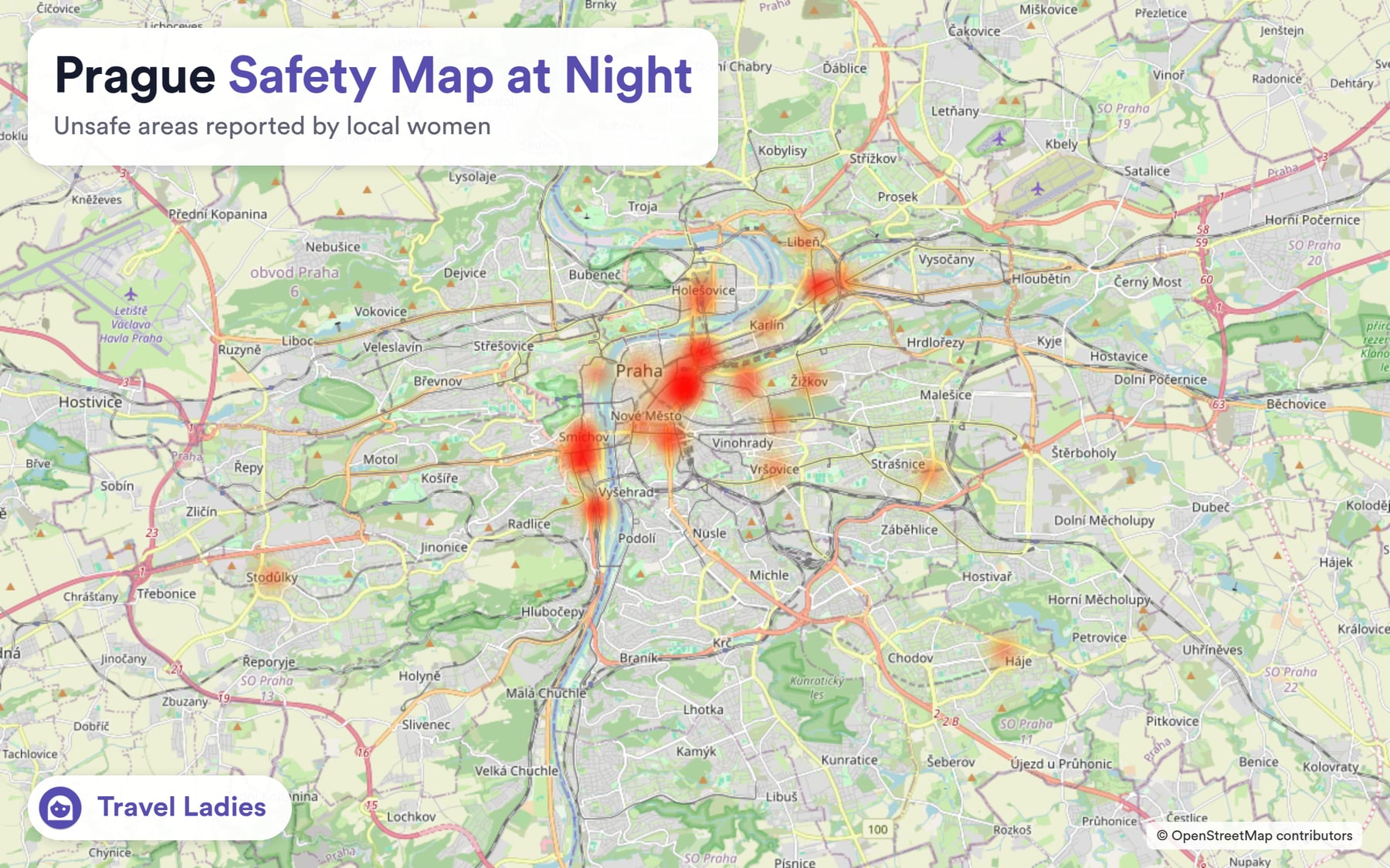 Prague safety map at night: unsafe areas reported by local women