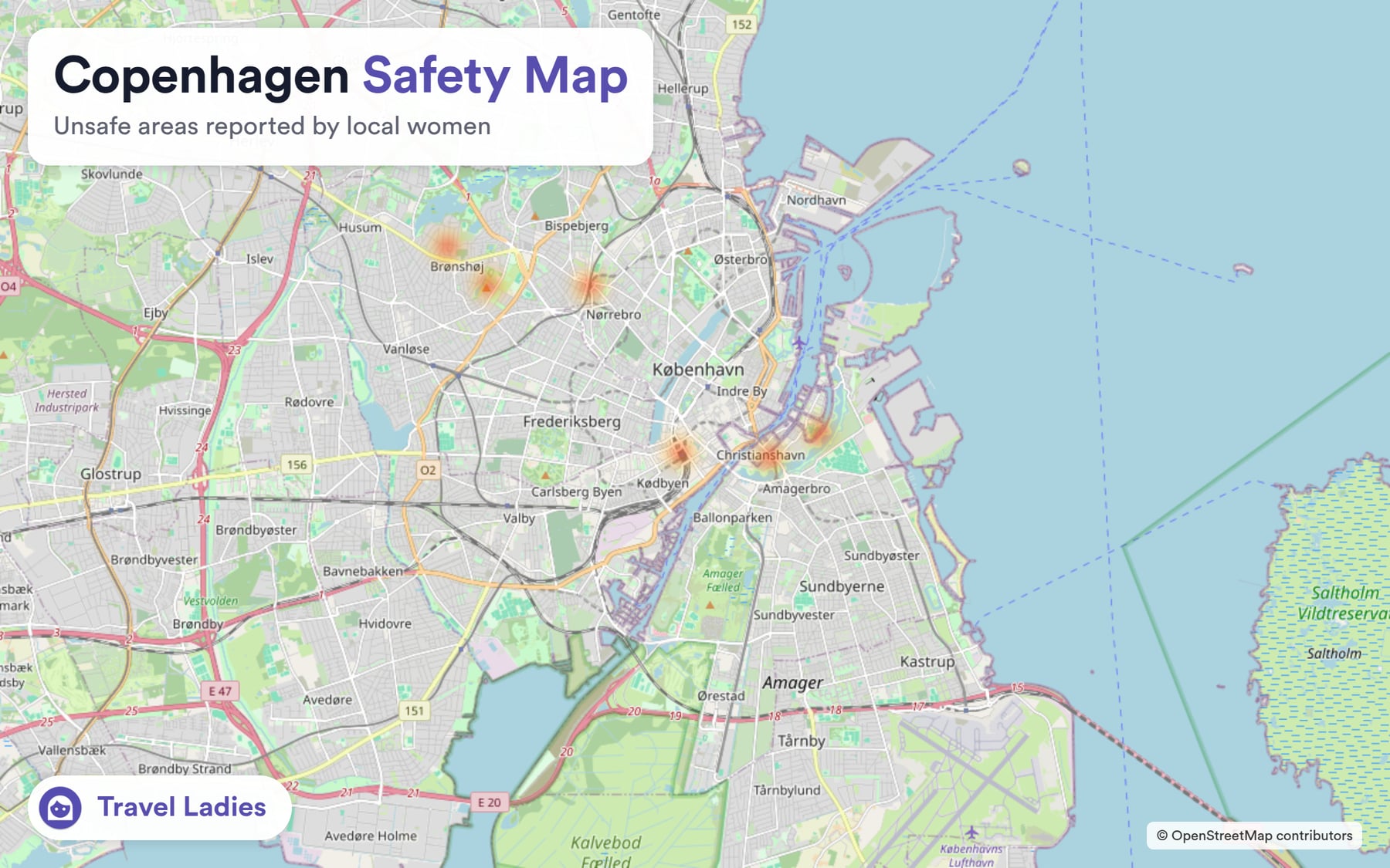 Copenhagen safety map: unsafe areas reported by local women