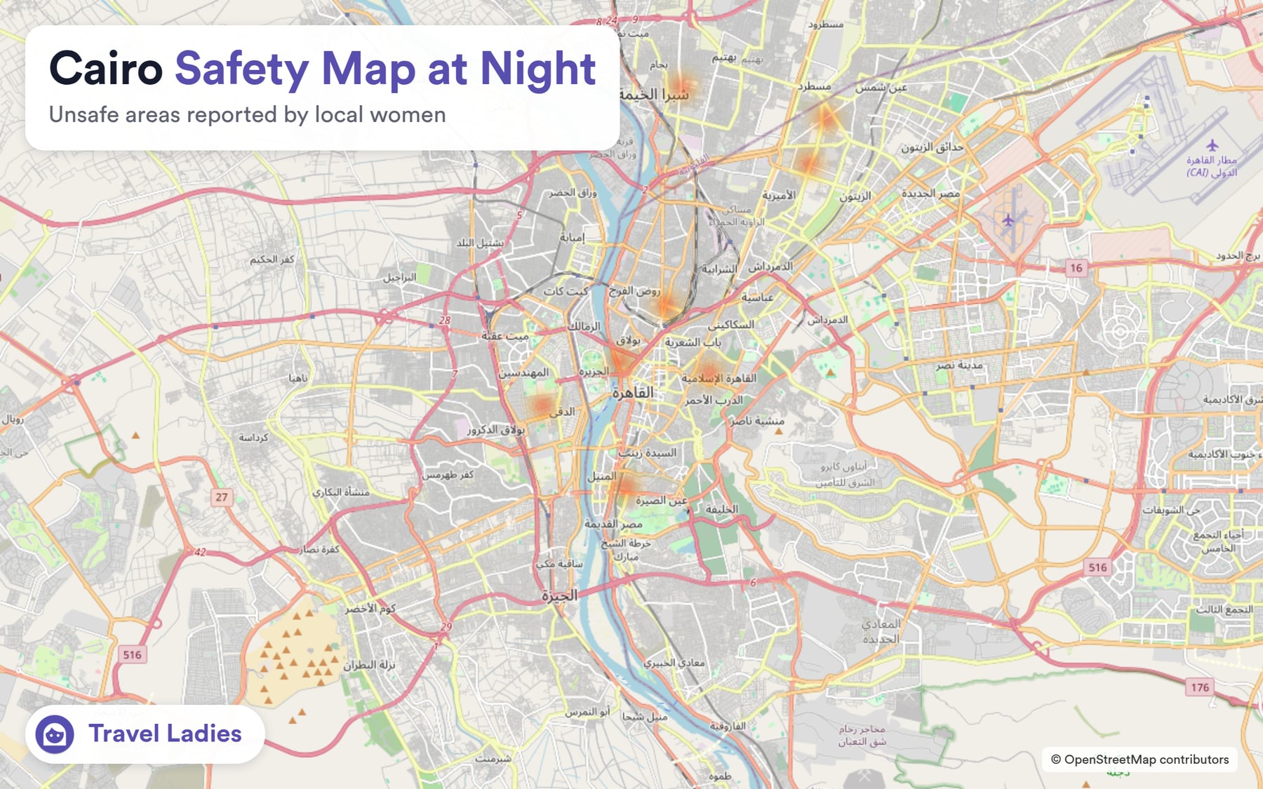 Cairo safety map at night: unsafe areas reported by local women