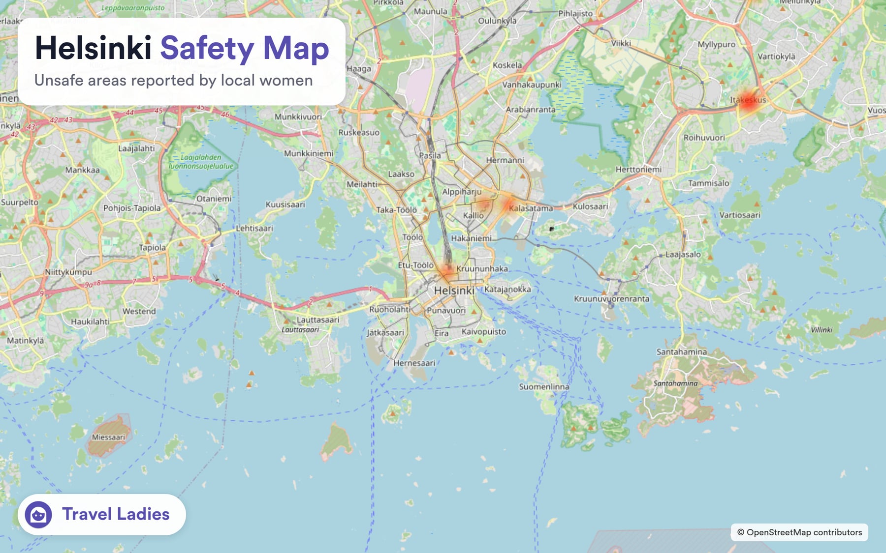 Helsinki safety map: unsafe areas reported by local women