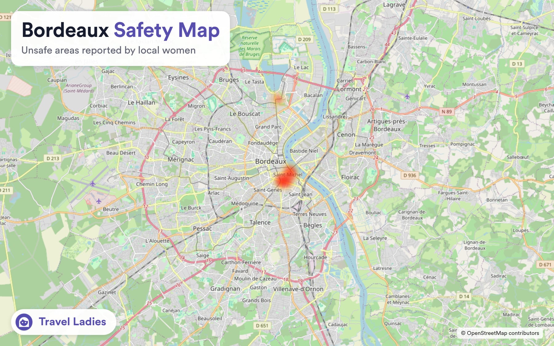 Bordeaux safety map: unsafe areas reported by local women