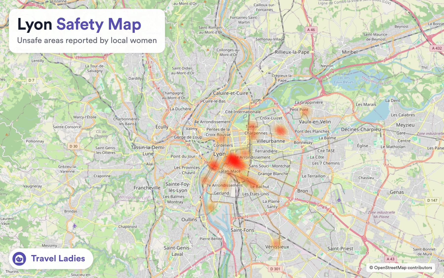 Lyon safety map: unsafe areas reported by local women