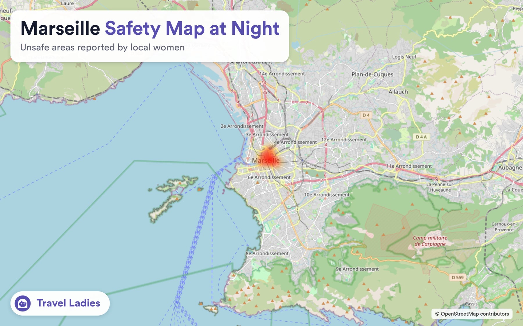 Marseille safety map at night: unsafe areas reported by local women