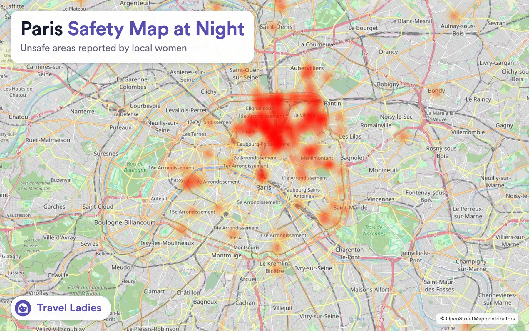 Paris safety map at night: unsafe areas reported by local women