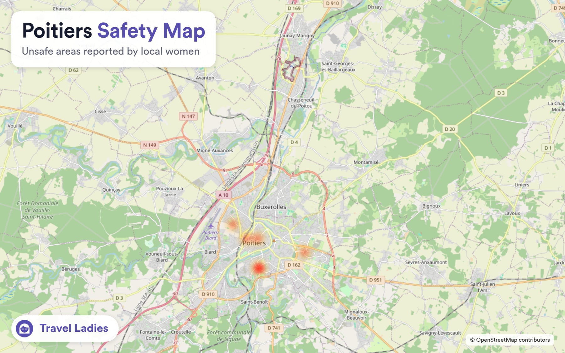 Poitiers safety map: unsafe areas reported by local women