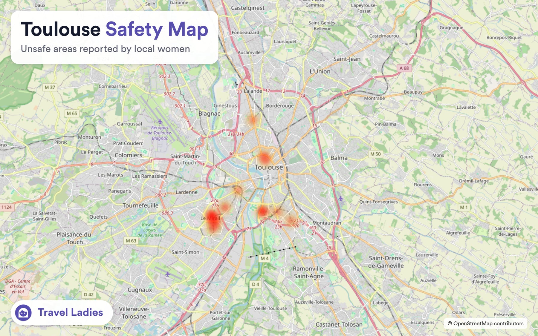 Toulouse safety map: unsafe areas reported by local women