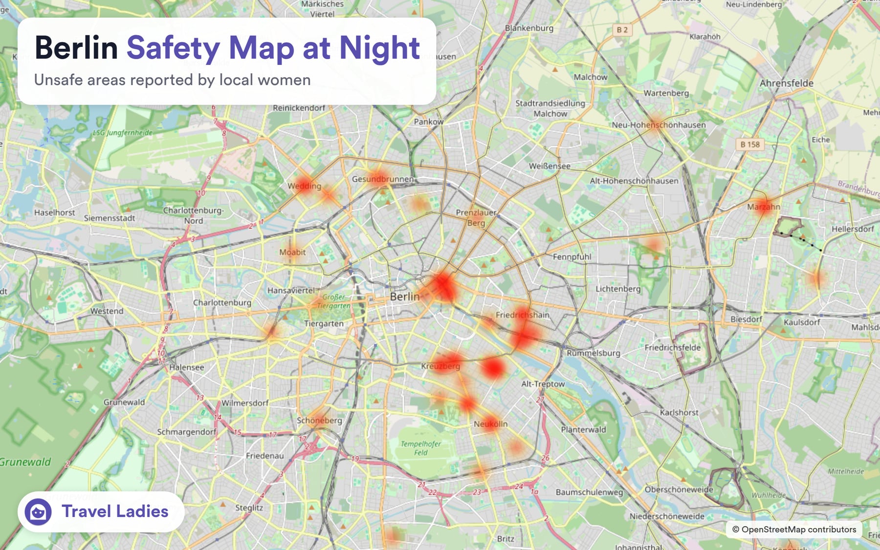 Berlin safety map at night: unsafe areas reported by local women