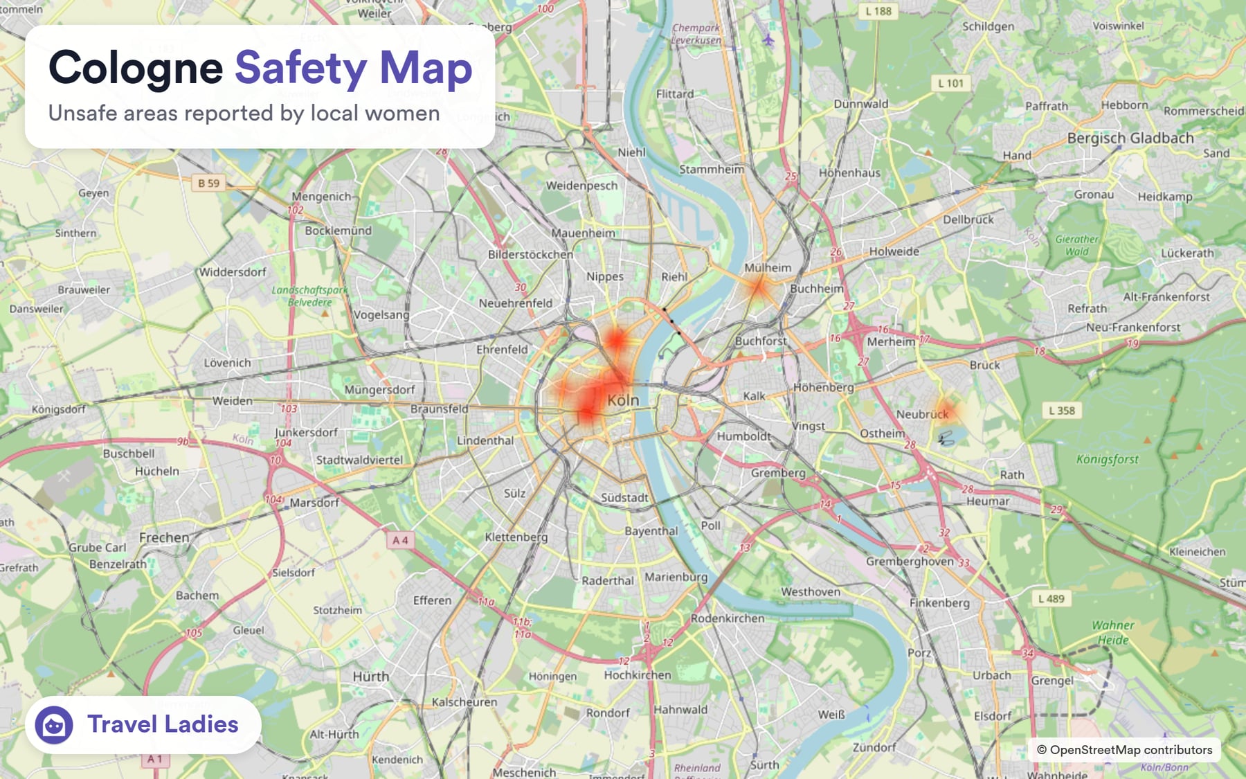Cologne safety map: unsafe areas reported by local women