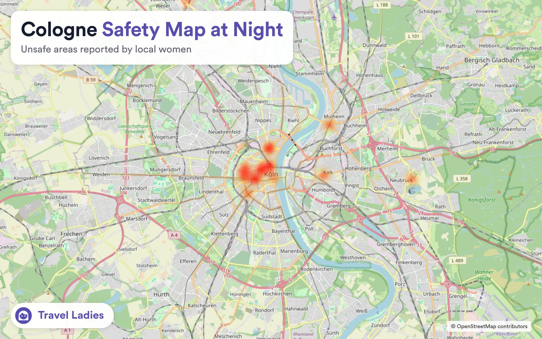 Cologne safety map at night: unsafe areas reported by local women