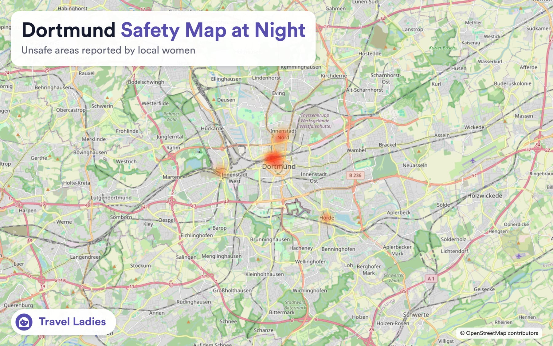 Dortmund safety map at night: unsafe areas reported by local women