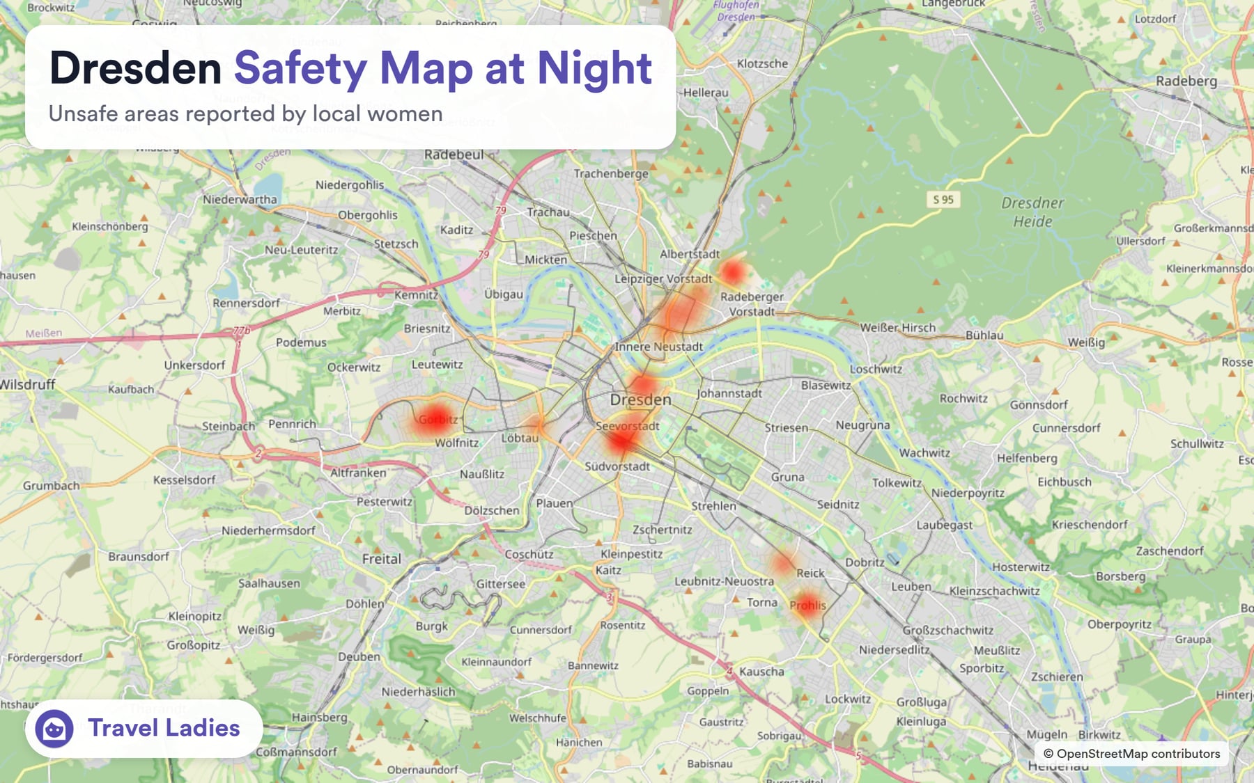 Dresden safety map at night: unsafe areas reported by local women